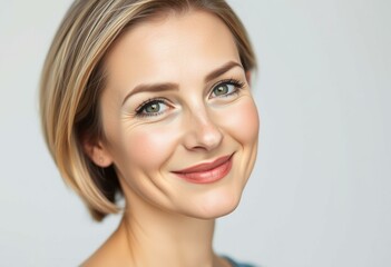 Obraz premium Portrait of a woman with short hair and a soft smile