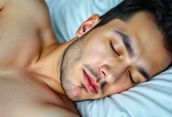 Serene sleeping male portrait with soft focus background