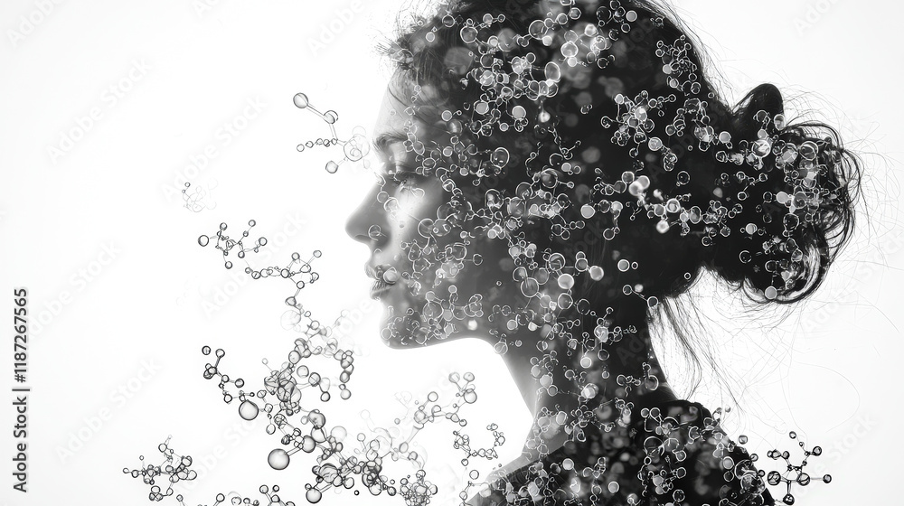 Poster Unique portrait blending human form with bubbles reflecting creativity and imagination