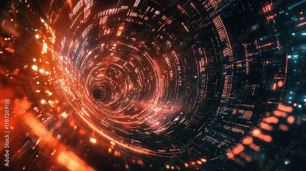 Poster abstract technology concept with code and dynamic lines of light