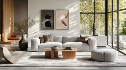 Modern sofa in light gray with sleek metal legs and a soft, plush finish 