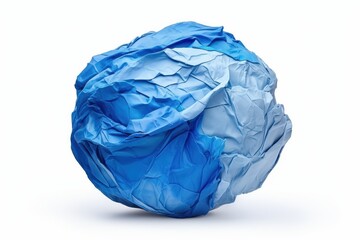 Fototapeta premium Crumpled blue paper ball on a plain background emphasizes texture and color contrast