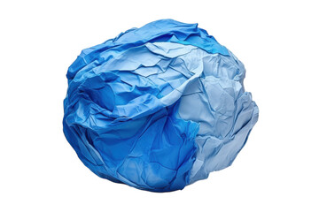 Fototapeta premium Crumpled blue paper ball on a plain background emphasizes texture and color contrast