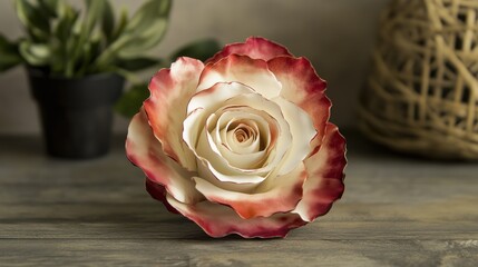 The exquisite desert rose, with its gradient of white and red, showcases nature’s artistry, perfect for floral enthusiasts and admirers of unique blooms.