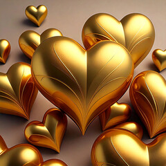 Happy Valentine's Day. Background with metallic gold hearts staging on top of each other Greeting card, gift poster, wedding card
