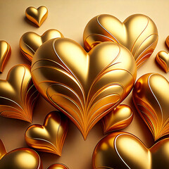 Happy Valentine's Day. Background with metallic gold  hearts staging on top of each other Greeting card, gift poster, wedding card
