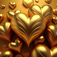 Happy Valentine's Day. Background with metallic gold and reddish hearts staging on top of each other Greeting card, gift poster, wedding card
