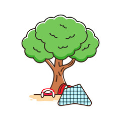 tree and picnic blanket vector icon, tree and picnic blanket vector illustration-simple illustration of tree and picnic blanket, perfect for logos,and tree and picnic blanket - themed designs.