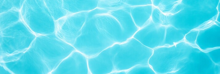 Clean turquoise water surface reflecting sunlight creating relaxing ripples, ideal for backgrounds related to summer, swimming pools, spas, and wellness
