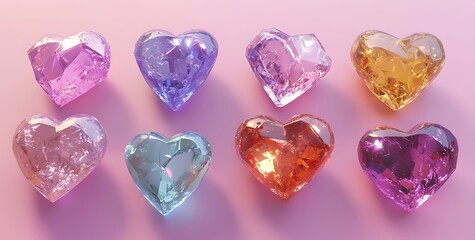 Vibrant Group of Colorful Heart Shapes


