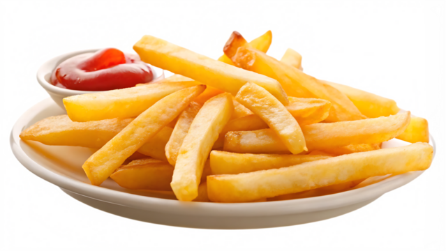 close up french potato fries ketchup isolated on white background PNG.AI GENERATED