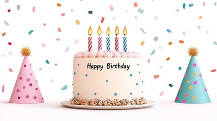 Birthday celebration with colorful cake and candles festive setting clipart style cheerful atmosphere playful design