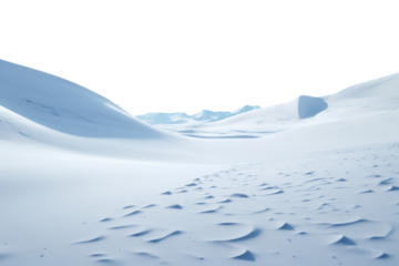 Vast snowy landscape under a bright blue sky with gentle clouds and distant mountains