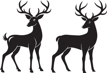 Set of deer silhouettes and vector illustration