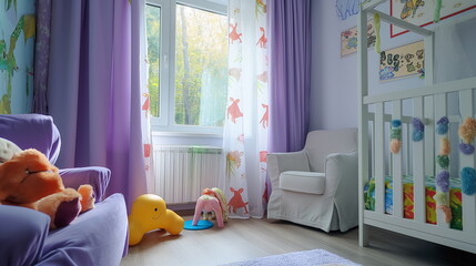 Childrens curtains with drawings of animals and na_010