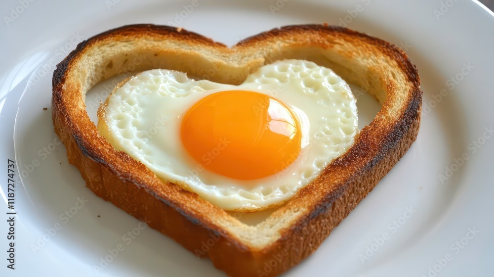 Poster heart-shaped toast with fried egg.