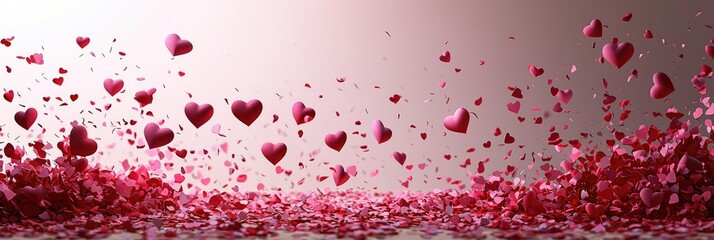 Fototapeta premium Pink Hearts Falling onto a Pile of Hearts
