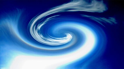 Abstract dark blue and white sky background with clouds in motion and vortex. Composition in topics of weather, cyclone, climate change, meteorology, wind, hurricane, atmosphere, wallpaper