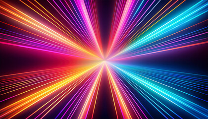 abstract neon lights radiating from a bright center