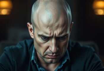 Fototapeta premium Portait of a bald man with worried expression