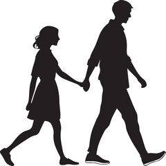 Silhouette of a couple walking vector illustration