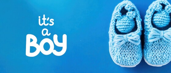 Fototapeta premium Adorable Knit Baby Booties Announcement: Its a Boy