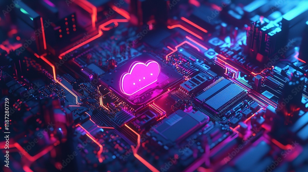 Poster cloud data storage concept with colorful circuit pattern