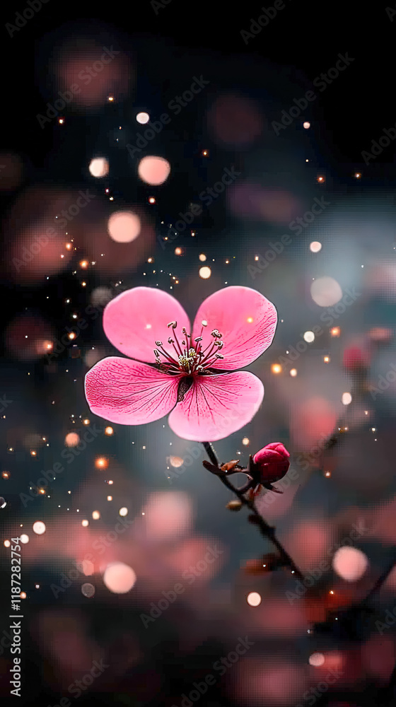 Aufkleber delicate pink flower blooms while soft bokeh lights create a dreamy atmosphere in a tranquil spring 