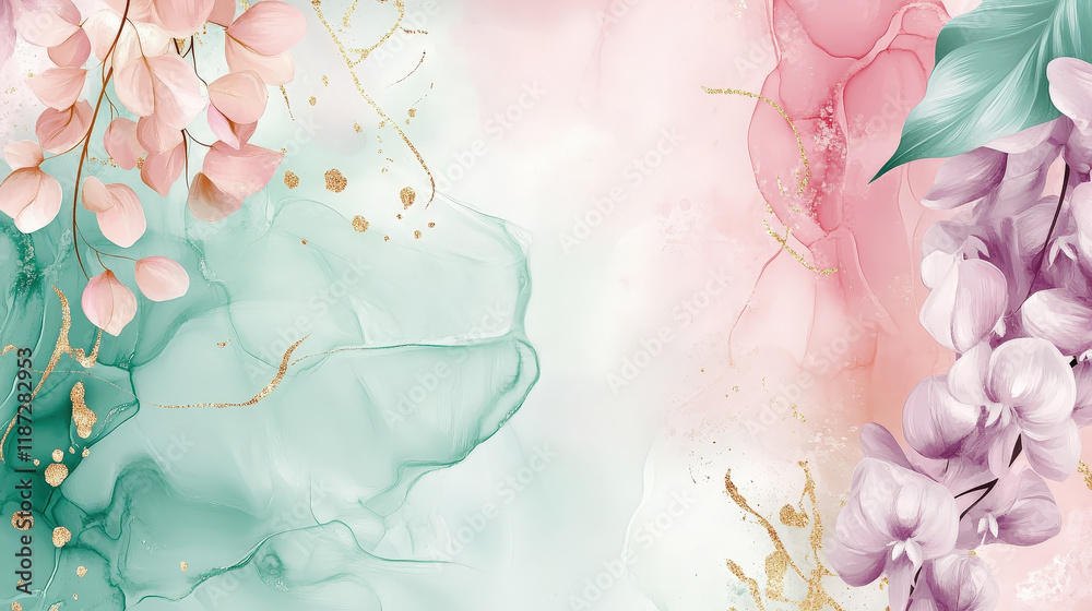 Poster this artwork showcases soft pastel colors with floral elements and fluid shapes, ideal for enhancing