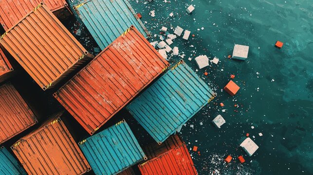 Fractured supply chain disruption shipping port aerial view urban environment broken links concept