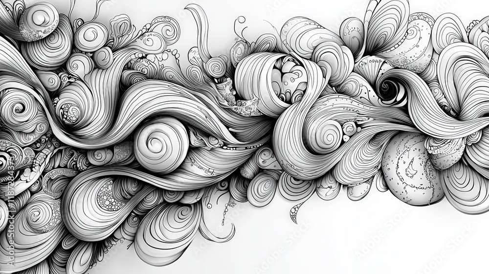 Poster An elaborate arrangement of swirling lines and circular forms creates a captivating abstract design. The artwork emphasizes flowing shapes and intricate details, showcasing creativity
