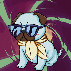 Pug con Gafas y Bufanda Psicodélico