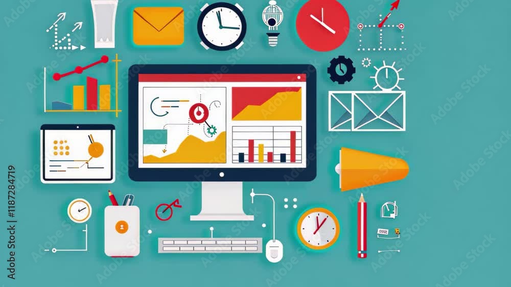 Leinwandbilder explore vibrant graphics illustrating data analytics and digital marketing strategies in a modern wo