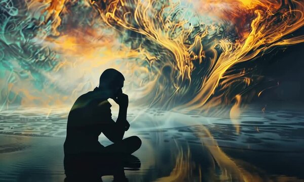 A human silhouette filled with colorful thoughts symbolizing self-analysis