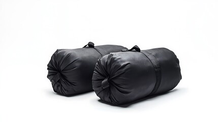 Naklejka premium Two black sleeping bags are shown on a white background
