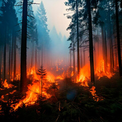 Incendio arrasando el bosque