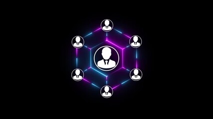 Social network animation, icons with users connected together. Alpha channel Animation of profile pictures and lines around globe against numbers on blue background. Digital composite Social media - Powered by Adobe