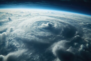 Obraz premium Hurricane forming in the air over earth. Concept art showing a powerful and destructive force of nature. With swirling clouds and a dark center. Creating a dramatic and awe-inspiring scene