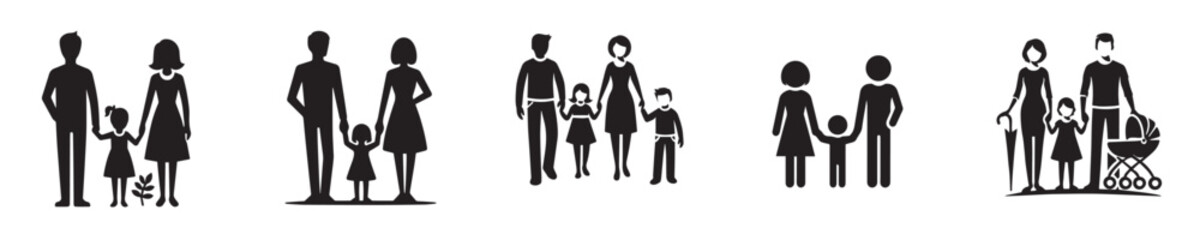 vector collection of happy family silhouettes