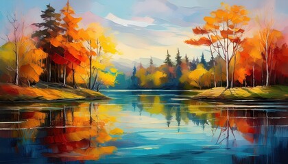 Naklejka premium Vibrant Abstract Landscape Painting Modern Art Meets Acrylic Paints in a Peaceful Blend of Serene Hues and Textures