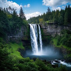 Fototapeta premium Scenic view of waterfall in forest against sky