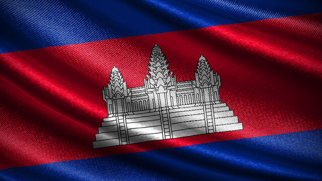 Cambodia flag with realistic silky wave texture