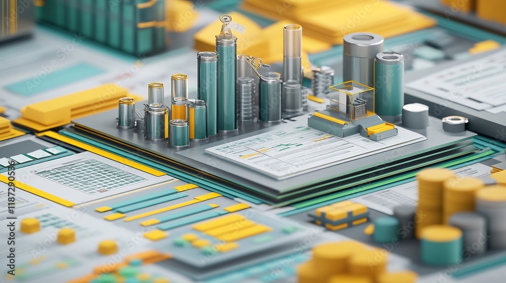 Poster highdetail visualization of financial accounting workflow showcasing ledger entry balance sheet fina