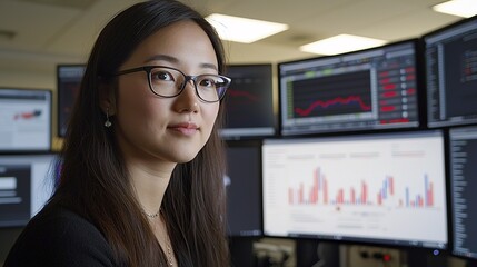 Fototapeta premium Ecommerce analyst analyzing real-time data in office environment technology insights professional setting
