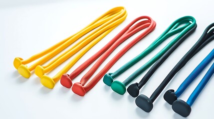 Obraz premium A row of colorful rubber bands with yellow and red bands in the middle