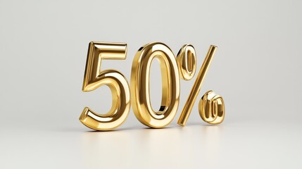 3D render of gold 50% off discount.