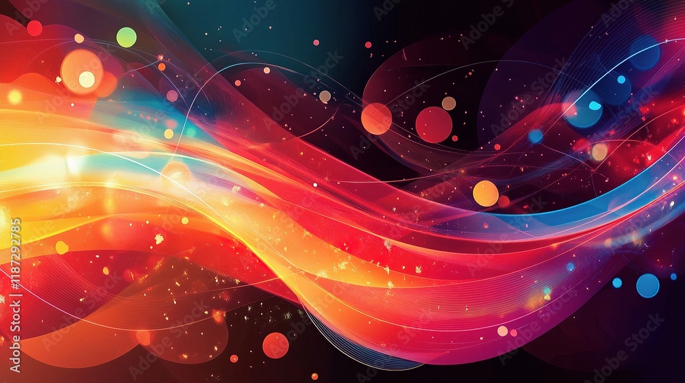 Wall mural Abstract Colorful Background with Waves and Circles in Motion