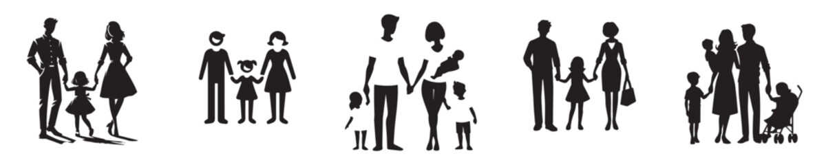 vector collection of happy family silhouettes