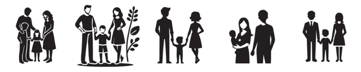 collection of family silhouette vectors in simple and flat design style