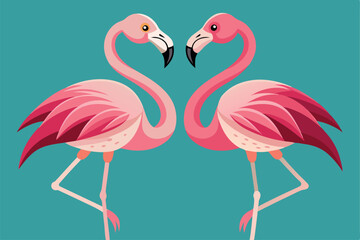 Pair of lovely pink flamingos. Animals couple. Vector flat illustration